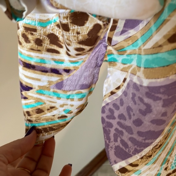 JENNIFER LOPEZ colorful Animal print blouse bat stationery pleat sleeve XL drape - Picture 10 of 17